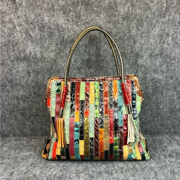Vintage Multicolor Patchwork Tote Bag SnakeskinL (Without